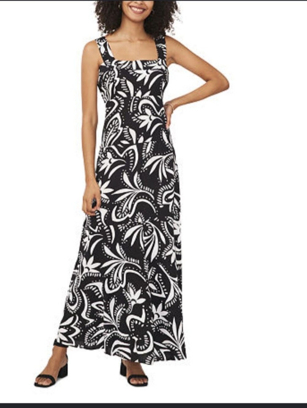Vince Camuto Black and White Floral-Print Maxi Dress